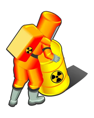 Nuclear Worker pushing radioactive barrel  Illustration