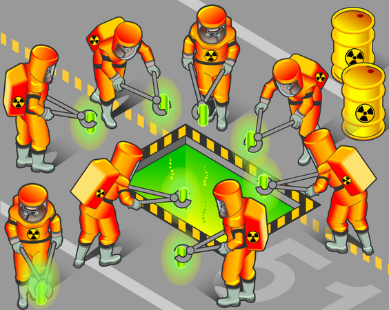 Nuclear Worker putting radioactive objects into safe chemical  Illustration