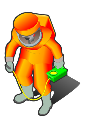 Nuclear Worker with nuclear equipment checking or analyzing  Illustration