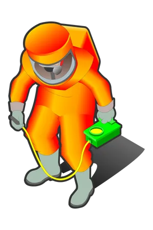 Nuclear Worker with nuclear equipment checking or analyzing  Illustration