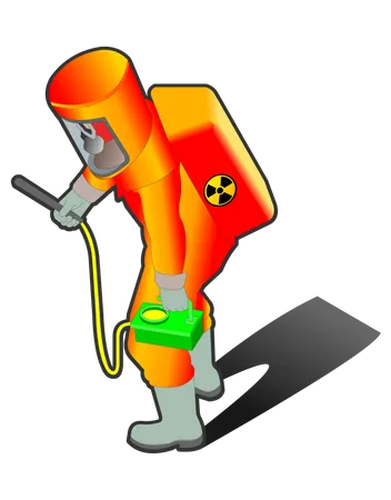 Nuclear Worker with nuclear equipment checking or analyzing  Illustration