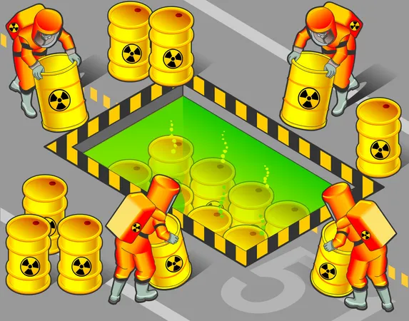 Nuclear Workers Moving radioactive barrels to chemical place Illustration