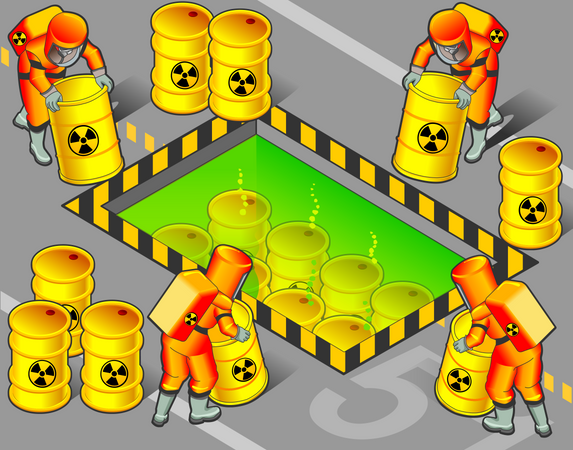 Nuclear Workers Moving radioactive barrels to chemical place  Illustration