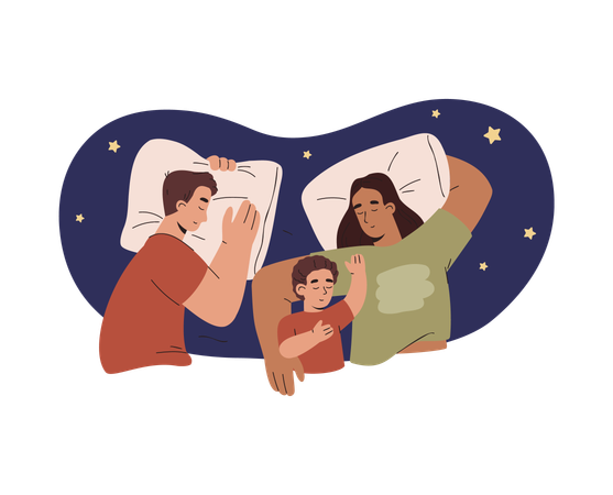 Nuit en famille à dormir ensemble  Illustration