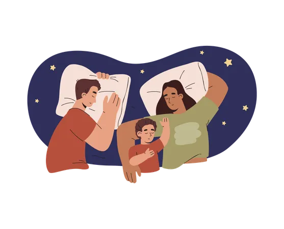 Nuit en famille à dormir ensemble  Illustration