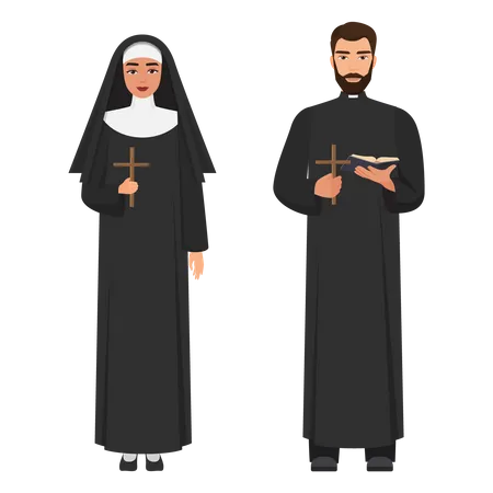 Nun and priest  Illustration