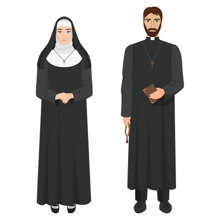 Nun and priest standing together  Illustration