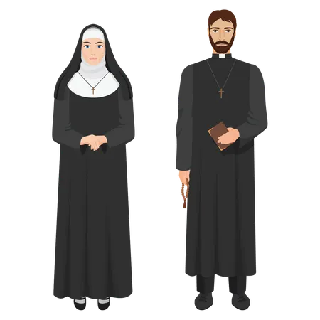 Nun and priest standing together  Illustration