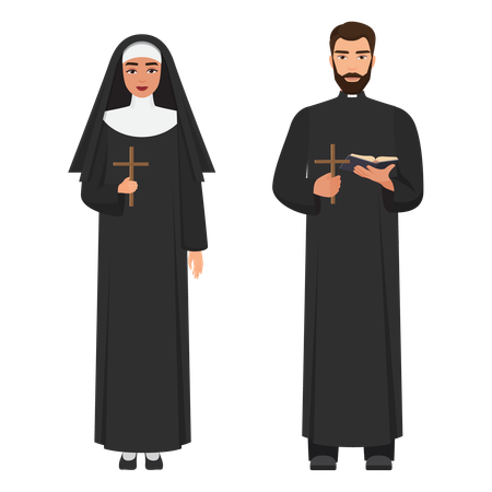 Nun and priest standing together  Illustration