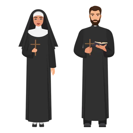 Nun and priest standing together  Illustration