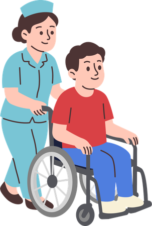 Nurse Assisting Patient in Wheelchair  Illustration
