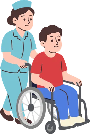Nurse Assisting Patient in Wheelchair  Illustration