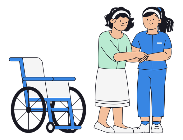 Nurse Assisting Patient Next to Wheelchair  Illustration