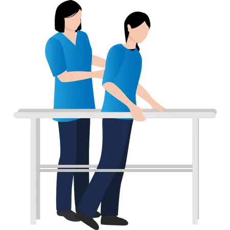 The Nurse Is Assisting The Patient To Walk Illustration