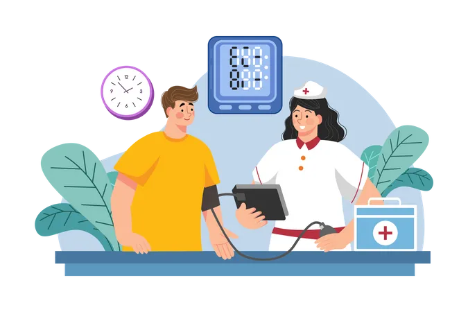 Nurse checking blood pressure Illustration
