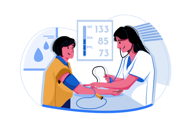 Nurse checking blood pressure Illustration