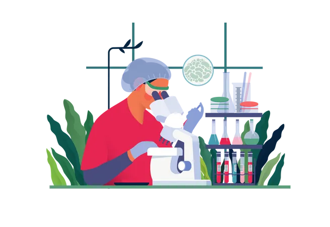 Nurse checking blood sample in laboratory Illustration