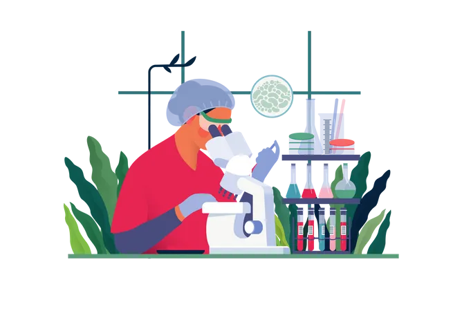 Nurse checking blood sample in laboratory  Illustration