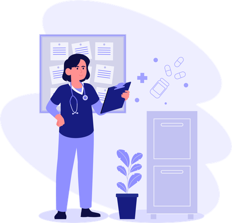 Nurse Checking Health Report  Illustration