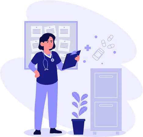 Nurse Checking Health Report  Illustration