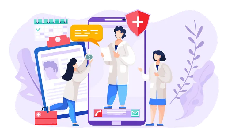 Nurse communicate with the doctor remotely medical application  Illustration