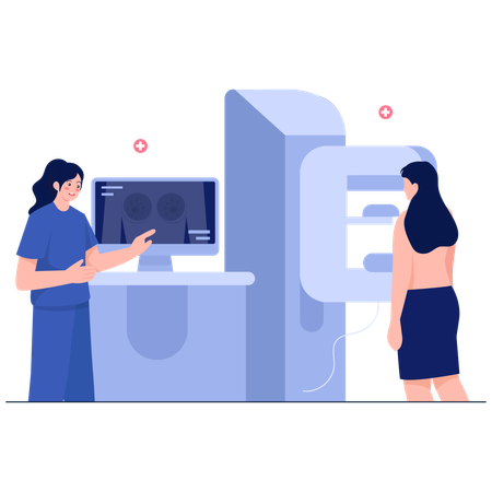 Nurse doing Mammogram Screening  Illustration