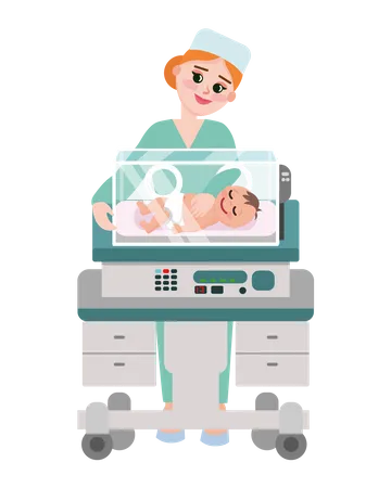 Nurse examination new born baby  Illustration