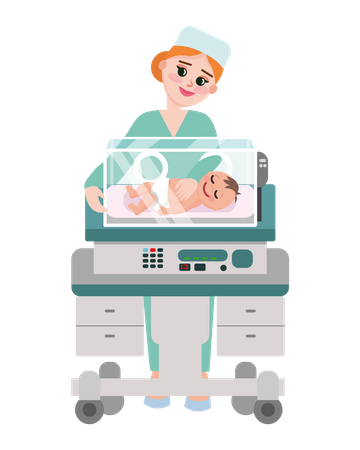 Nurse examination new born baby  イラスト