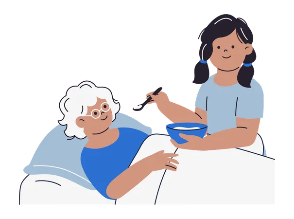 Nurse Feeds an Elderly Woman in Nursing Home  Illustration