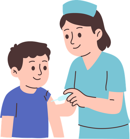 看護師が子供にワクチン接種  イラスト