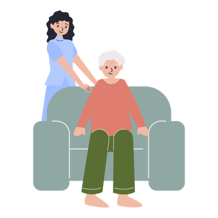 Nurse gives Geriatric Care  Illustration