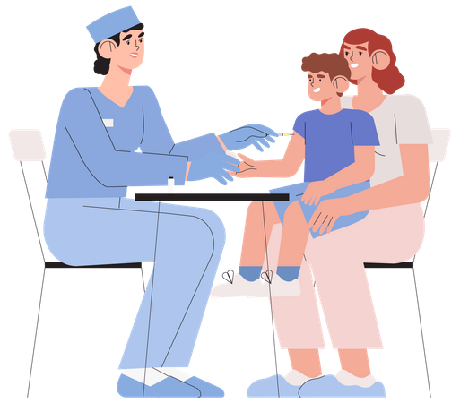 Nurse Giving covid-19 vaccination to kid Illustration