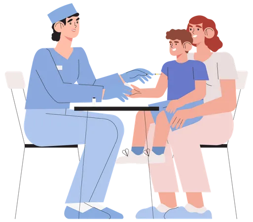 Kid Or Child Vaccination For Immunity Health Nurse Makes Vaccine Injection To Small Patient Children Planned Or Scheduled Immunization Illustration