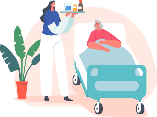 Nurse giving medicines to patient  Illustration