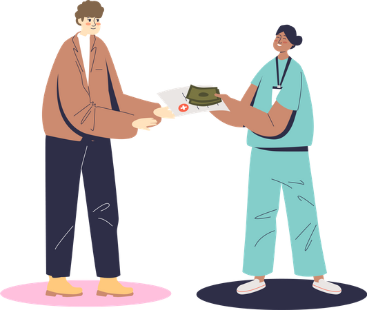 Nurse giving patient medical report Illustration
