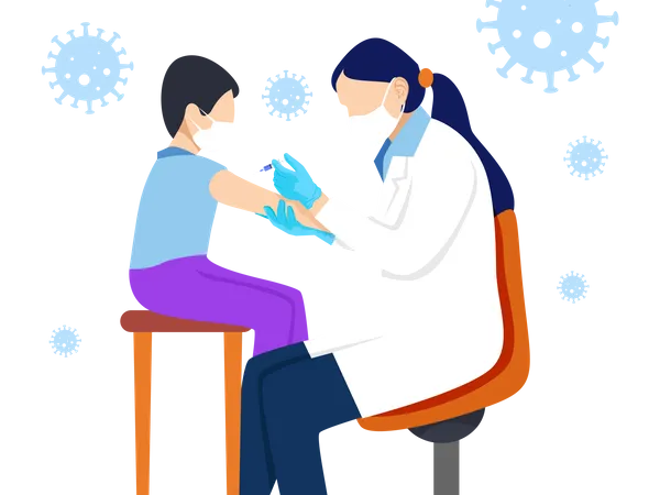 Nurse giving vaccine to boy  Illustration