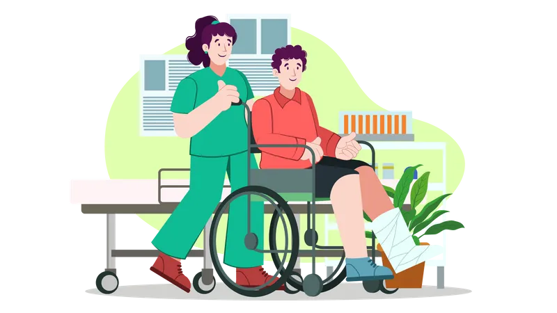 Nurse helping disabled man  Illustration