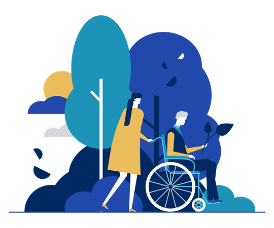 Nurse helping disabled woman  Illustration