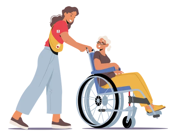 Nurse Helping Disabled Woman  Illustration