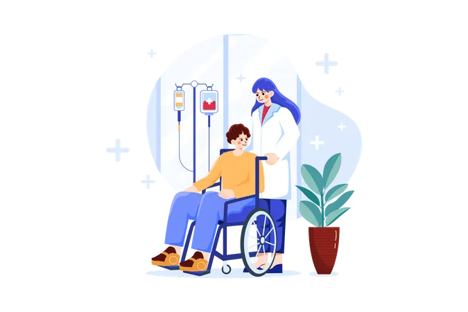 Nurse Helping handicapped man Illustration