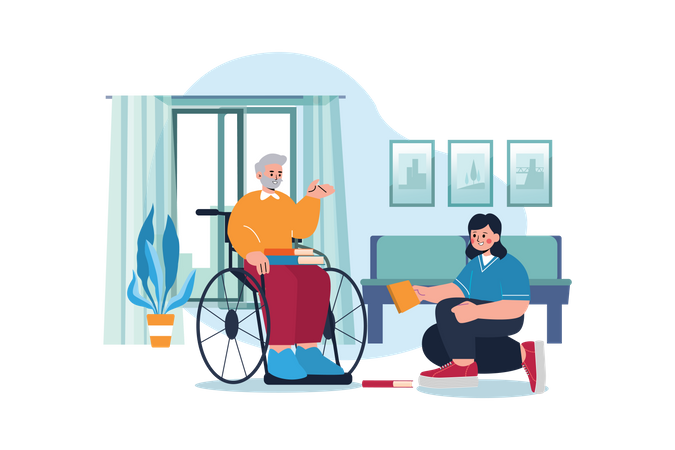 Nurse Helping handicapped man Illustration
