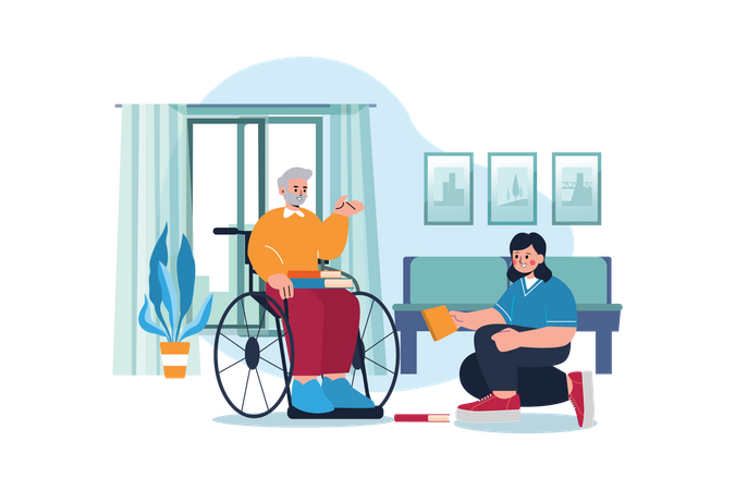 Nurse Helping handicapped man  Illustration