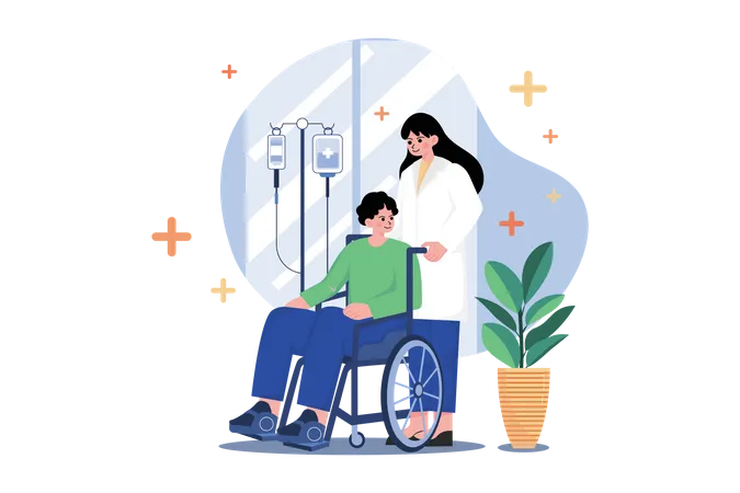 Nurse Helping handicapped man  Illustration