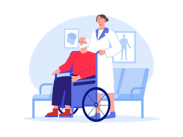 Nurse helping handicapped man  Illustration