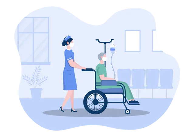 Nurse helping handicapped Patient  Illustration