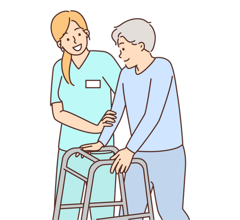 Nurse helping old aged disabled man  Illustration