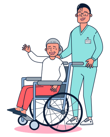 Nurse helping old disabled man Illustration