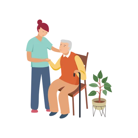 Nurse helping old man  Illustration