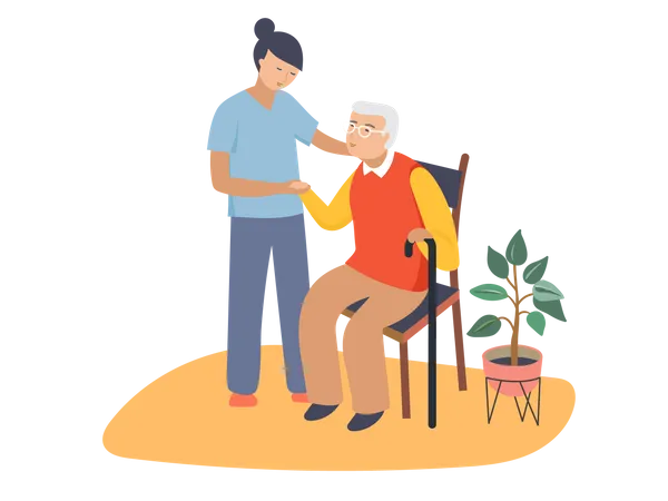 Nurse helping old man  Illustration