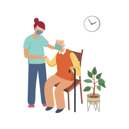 Nurse helping old man  Illustration